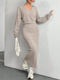 MQTIME  -  Ribbed Cropped Hooded Top and V-Neck Tank Dress Set