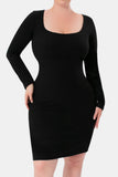 MQTIME  -  Basic Bae Full Size Built-In Shapewear Square Neck Long Sleeve Dress