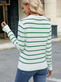 MQTIME  -  Striped Johnny Collar Long Sleeve Sweater