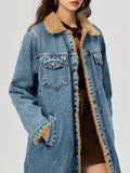 MQTIME  -  Pocketed Button Up Denim Jacket with Fur Lining