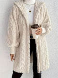 MQTIME  -   Open Front Long Sleeve Fuzzy Hooded Jacket