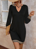 MQTIME  -  Embroidered Notched Long Sleeve Mini Dress