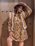 MQTIME  -  Plus Size Printed V-Neck Balloon Sleeve Mini Dress