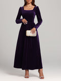 MQTIME  -  Velvet Square Neck Long Sleeve Dress