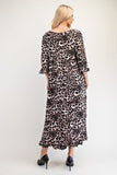 MQTIME  -  Celeste Full Size Leopard Round Neck Flounce Sleeve Dress