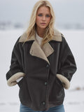 MQTIME  -   Collared Neck Long Sleeve Plush Jacket