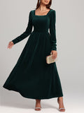 MQTIME  -  Velvet Square Neck Long Sleeve Dress