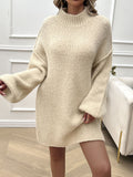 MQTIME  -  Devine Mock Neck Long Sleeve Mini Sweater Dress