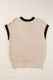 MQTIME  -  Contrast Trim Round Neck Cap Sleeve Knit Top