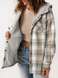 MQTIME  -  Plaid Snap Down Plush Hooded Jacket