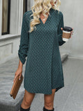MQTIME  -  Printed V-Neck Long Sleeve Mini Dress