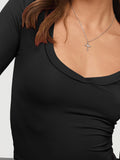 MQTIME  -  Scoop Neck Long Sleeve Cropped T-Shirt