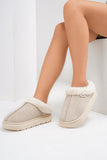 MQTIME  -  Furry Round Toe Platform Slippers