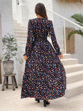 MQTIME  -  Smocked Printed V-Neck Flounce Sleeve Dress