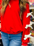 MQTIME  -  Contrast Bow Round Neck Long Sleeve Sweatshirt