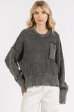 MQTIME  -   Mittoshop Distressed Hem Round Neck Dropped Shoulder Sweater