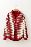 MQTIME  -  Stripe Johnny Collar Drop Shoulder Sweatshirt
