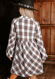 MQTIME  -  Full Size Plaid Collared Neck Balloon Sleeve Mini Shirt Dress