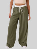 MQTIME  -  Contrast Waistband Drawstring Wide Leg Pants