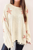 MQTIME  -  Contrast Star Raw Hem Long Sleeve Knit Top