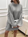 MQTIME  -  Devine Mock Neck Long Sleeve Mini Sweater Dress