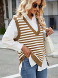 MQTIME  -  Slit V-Neck Striped Sweater Vest