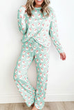 MQTIME  -  Santa Print Long Sleeve Top and Pants Lounge Set