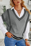 MQTIME  -  Striped Trim V-Neck Sweater Vest