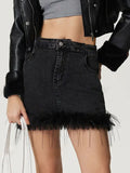 MQTIME  -  Plush Hem Mini Denim Skirt