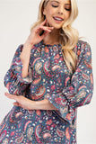 MQTIME  -  Celeste Full Size Ruffle Hem Paisley Round Neck Dress