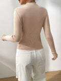 MQTIME  -  Lace Detail Mock Neck Long Sleeve Sweater
