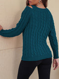 MQTIME  -   Cable-Knit V-Neck Cold Shoulder Sweater