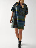MQTIME  -  Exposed Seam Striped Half Sleeve Mini Dress