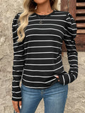 MQTIME  -  Full Size Striped Round Neck Puff Sleeve T-Shirt