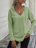 MQTIME  -  Drawstring Waffle Knit Long Sleeve Hooded Top
