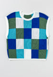 MQTIME  -  Contrast Plaid Round Neck Cap Sleeve Sweater