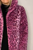 MQTIME  -  Full Size Leopard Furry Collared Neck Long Sleeve Coat