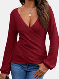 MQTIME  -  Waffle Knit Surplice Long Sleeve T-Shirt