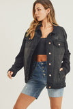 MQTIME  -  Full Size Distressed Long Sleeve Denim Jacket