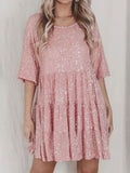MQTIME  -  Round Neck Half Sleeve Mini Dress