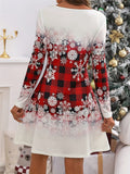 MQTIME  -  Snowflakes Plaid Round Neck Long Sleeve Dress