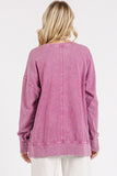 MQTIME  -   Mittoshop Flower Patch Side Slit Mineral Wash Round Neck Sweatshirt