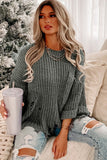 MQTIME  -  Distressed Round Neck Drop Shoulder Sweater