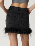 MQTIME  -  Plush Hem Mini Denim Skirt