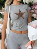 MQTIME  -  Devine Star Round Neck Short Sleeve T-Shirt