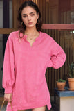 MQTIME  -  Notched Long Sleeve Oversize Sweatshirt