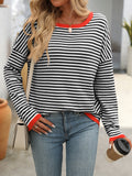 MQTIME  -   Striped Round Neck Long Sleeve Sweater