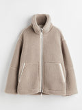MQTIME  -   Zip Up Turtleneck Long Sleeve Plush Jacket