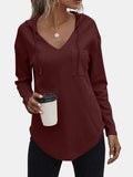 MQTIME  -  Drawstring Waffle Knit Long Sleeve Hooded Top