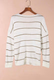 MQTIME  -  Striped V-Neck Drop Shoulder Sweater